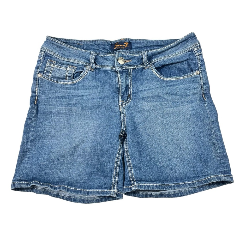 Seven7 Stretch Denim Chunky Y2K Embellished Stitch Bermuda Length Shorts Size 6